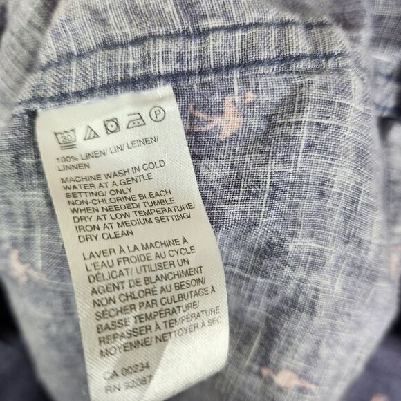 Saks Fifth Avenue Mens Linen Flamingo AOP Short Sleeve Button Down Shirt Small - Picture 6 of 6